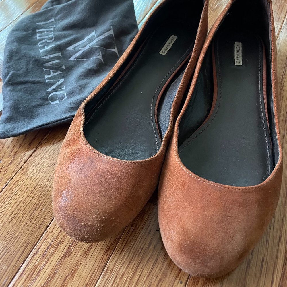 Vera Wang Brown Suede Leather Ballet Flats with Shoe Bag SZ 10
